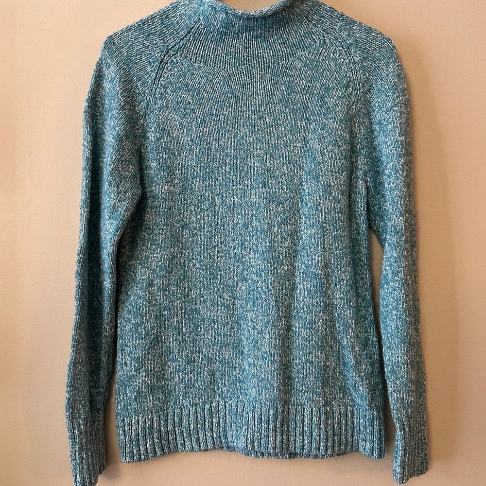 LL Bean Blue Marled Cotton Sweater Pullover (Size XS Petite)